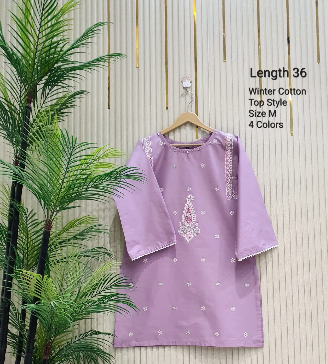 Ladies Winter Cotton Embroidered Top & Pant Set | Stylish Kurti Suit for Women – Length 36, random Colors