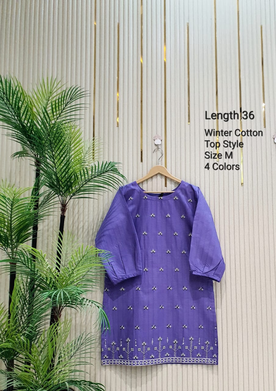 Ladies Winter Cotton Embroidered Top & Pant Set | Stylish Kurti Suit for Women – Length 36, random Colors