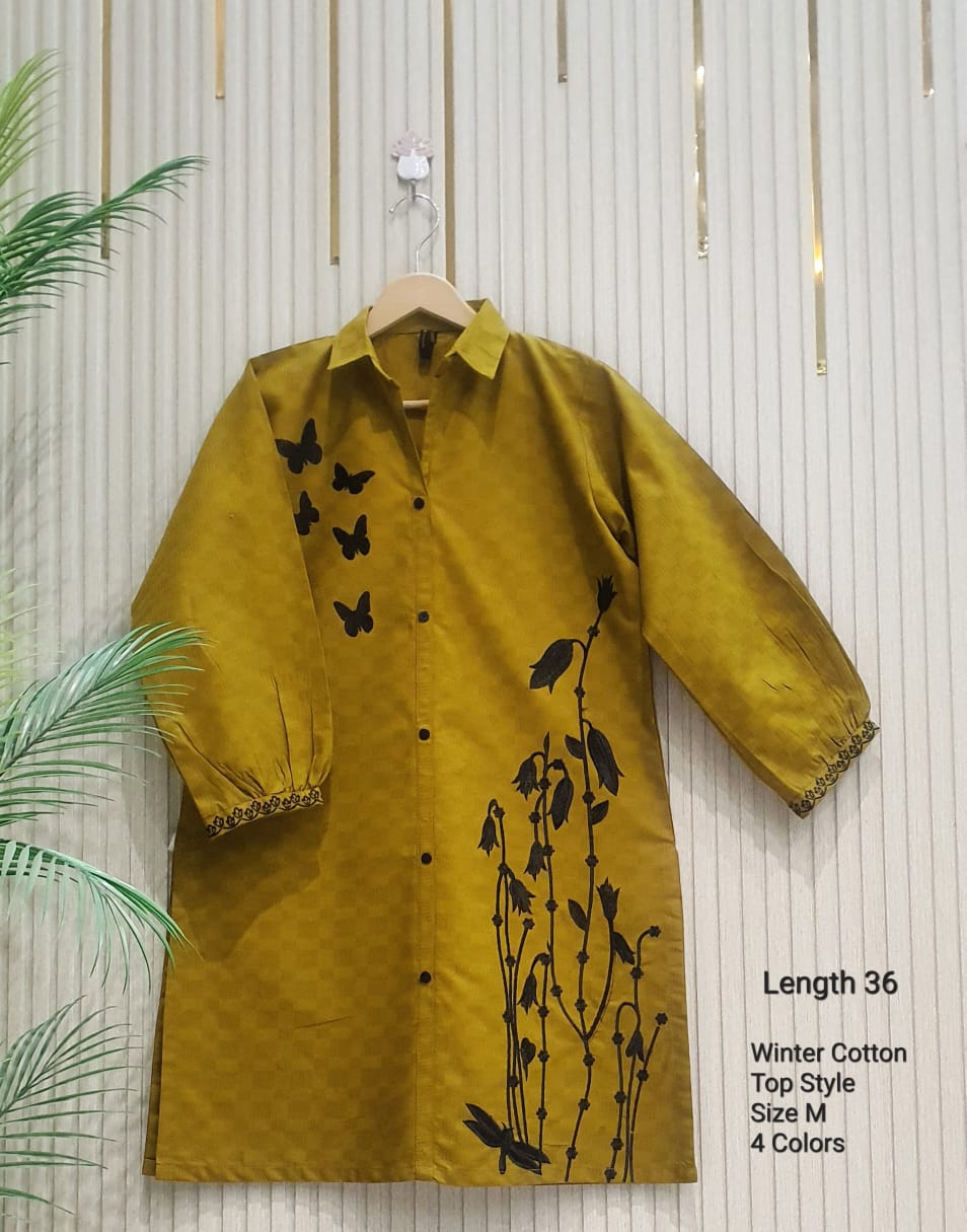 Ladies Winter Cotton Embroidered Top & Pant Set | Stylish Kurti Suit for Women – Length 36, random Colors