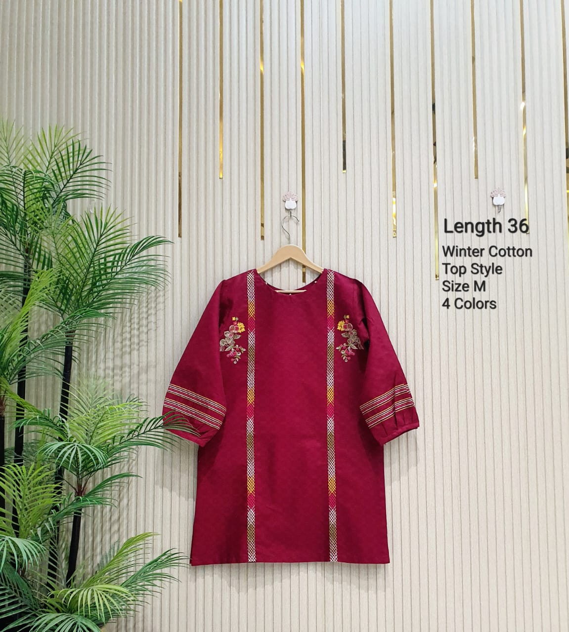 Ladies Winter Cotton Embroidered Top & Pant Set | Stylish Kurti Suit for Women – Length 36, random Colors