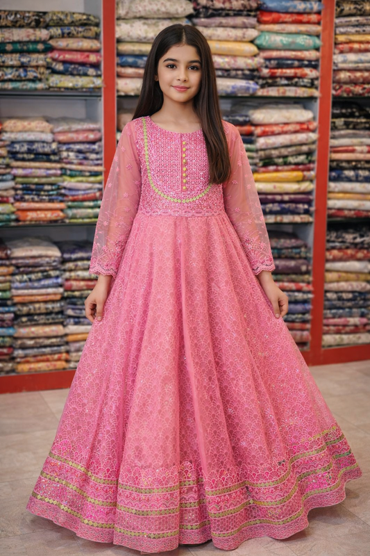 Pink Embroidered Anarkali Dress for Girls – Festive & Party Wear